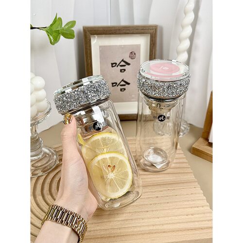高端无障碍钻石豪华杯、高颜值双层玻璃杯、女式水杯、高端茶、水