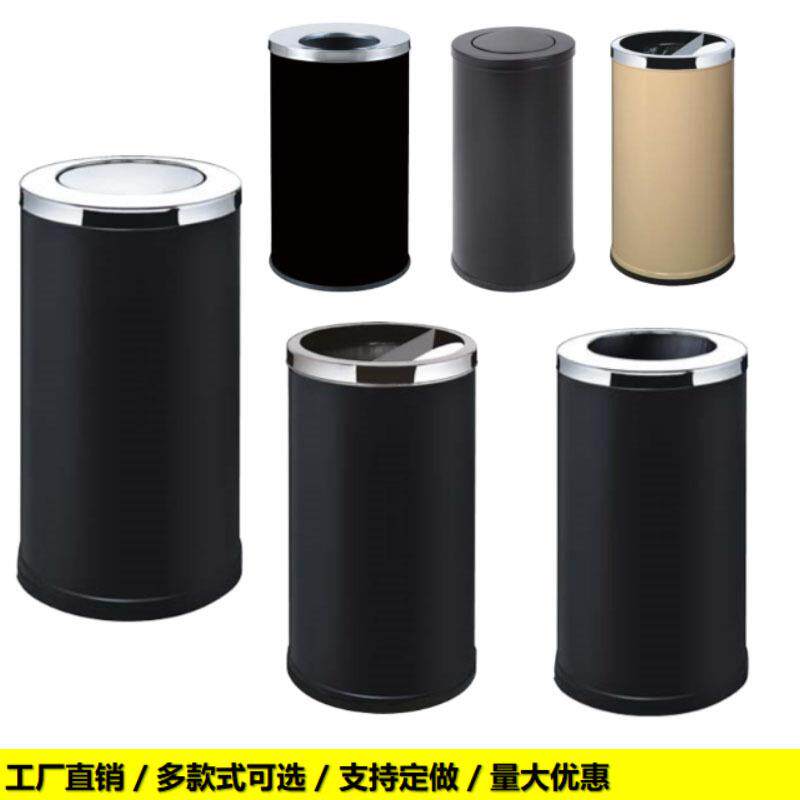 圆形摇盖不锈钢垃圾桶砂钢桶身带内桶酒店宾馆商场果皮桶厂家直销