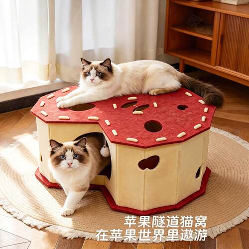 毛毡隧道猫窝四季通用封闭式多猫家庭宠物窝躲避屋宠物夏天凉垫