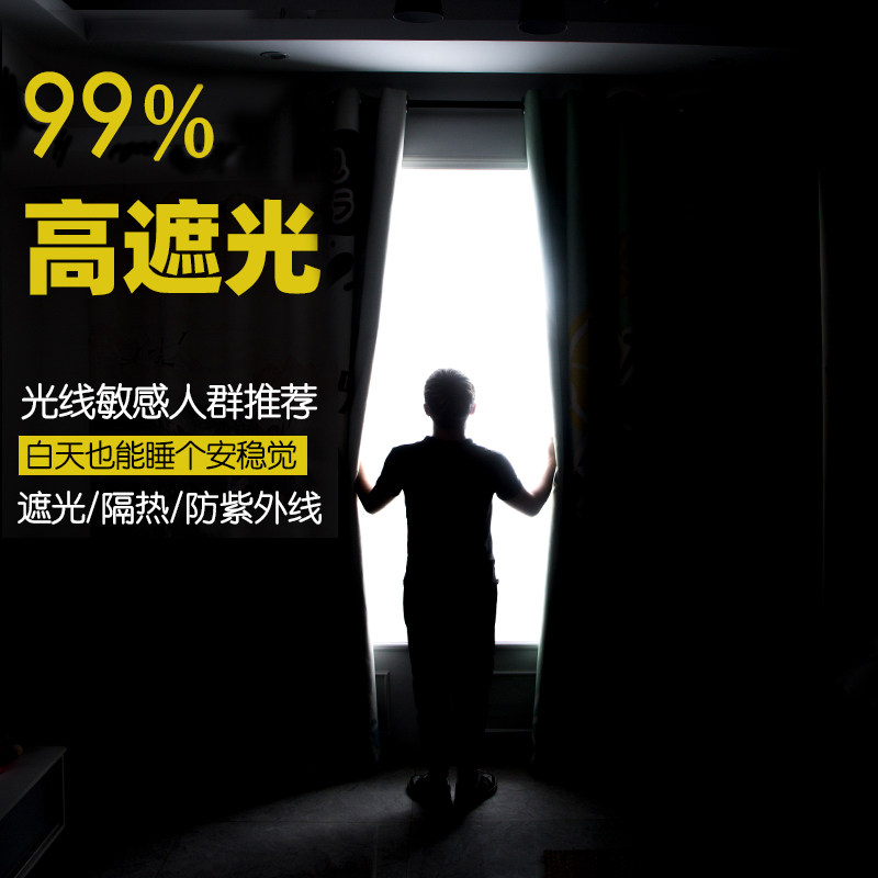 客厅全遮光窗帘北欧向日葵隔断背景布落地窗防晒遮阳布轻奢卧室