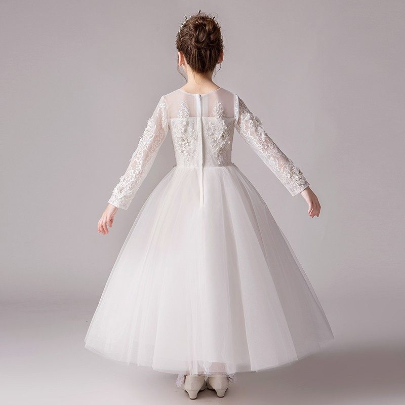 儿童礼服白色公主裙女童生日蓬蓬纱花童婚纱小主持人钢琴演出服春