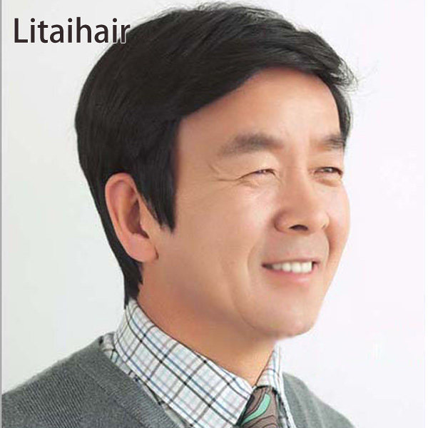 假发男全手织真发男士真人发套中老年男式发型商务透气假发短发
