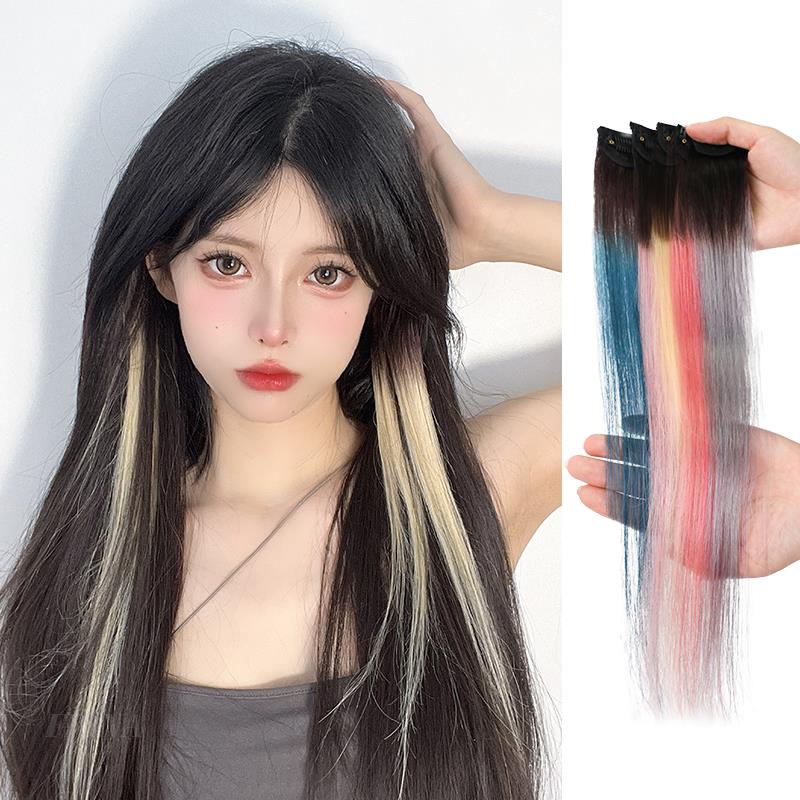 彩色挂耳染假发片真发一片式短款渐变发条无痕接发女长发挑染发片