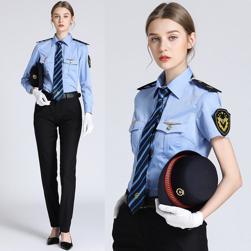 铁路制服工作服女士列车乘务员蓝色衬衫短袖高铁衬衫工装铁道衬衣