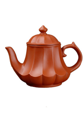 紫砂壶半手工朱泥壶合菱壶家用过滤小功夫泡茶壶陶瓷茶具博古摆件