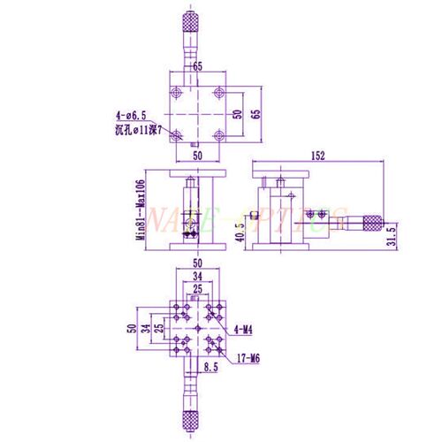 NT06VM25精密手动升降台 测微头位移台 实验微调滑台 光学调整架