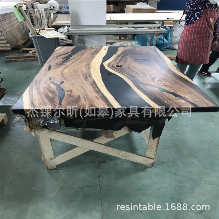 黑胡桃木树脂河流圆形小桌子个性创意网红办公室休闲茶几边几批发