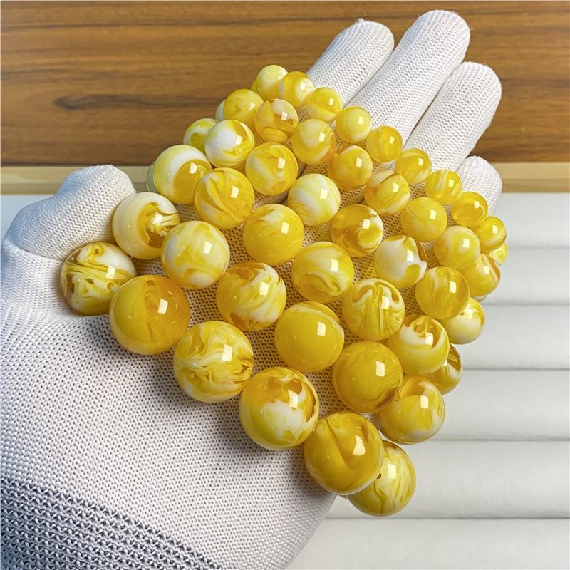 天然二代琥珀蜜蜡妖金白花圆珠手手链