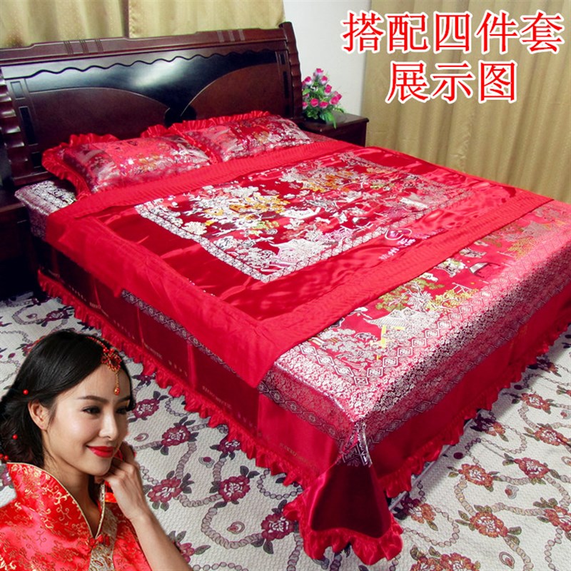 新款杭州丝绸床上用品 档织锦缎软缎绸缎床 婚庆床罩风景百子