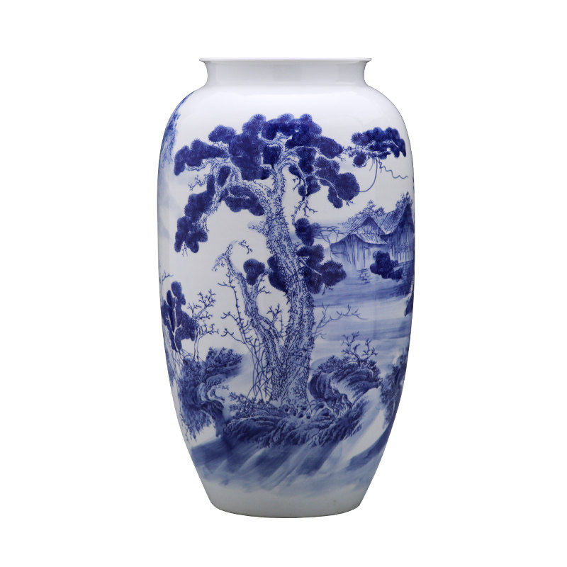 景德镇陶瓷器落地大花瓶大号手绘青花瓷瓶子客厅插花家居饰品摆件