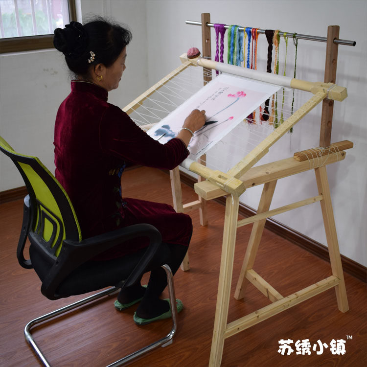 苏绣小镇苏绣DIY实木绣花绷架全套绣架三角凳三脚架送搁手板针插