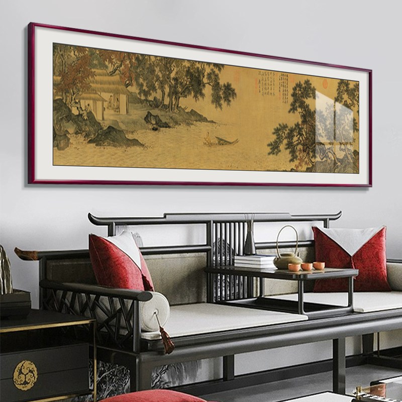 唐伯虎山水画客厅装饰画新中式沙发背景墙壁画办公室茶室国画挂画