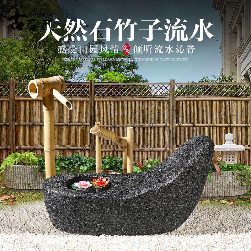日式庭院流水景观摆件不锈钢钵养花石钵户外园林竹子复古滴水缸盆