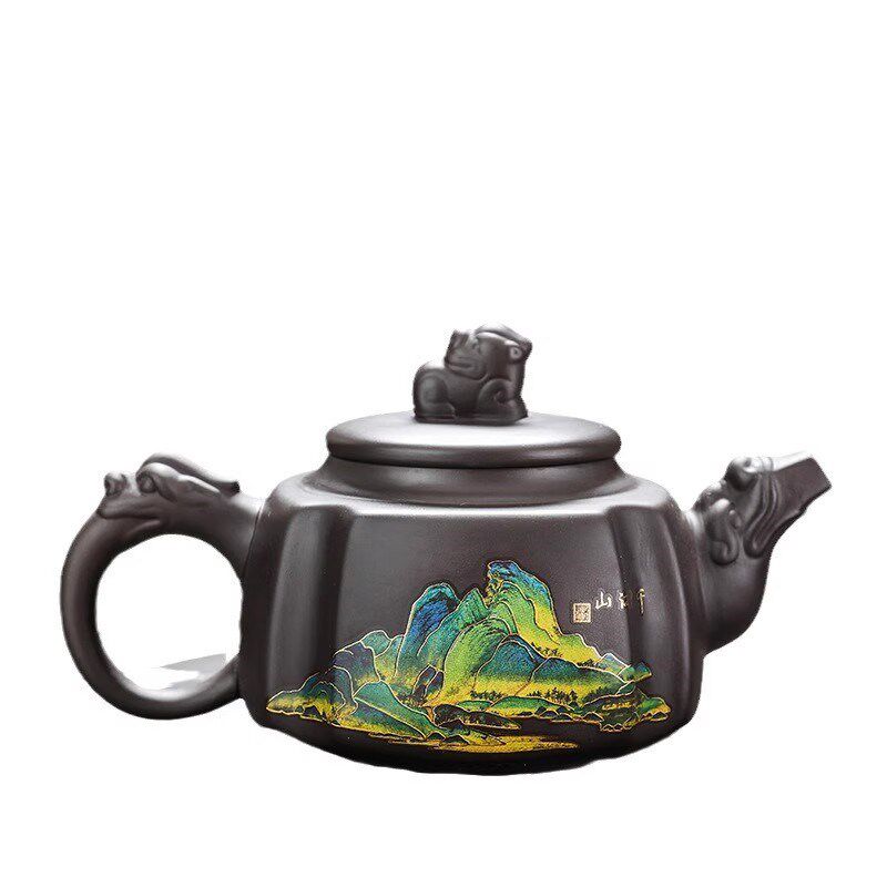 紫砂变色凤鸣壶茶具套装家用高档陶瓷泡茶壶千里江山功夫茶具茶盘