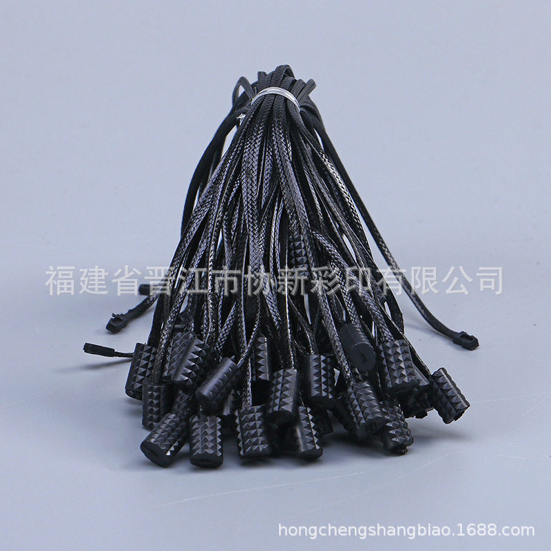 不规则黑色方块吊粒 厂家直发单插公版吊绳吊粒 涤纶吊绳手穿绳