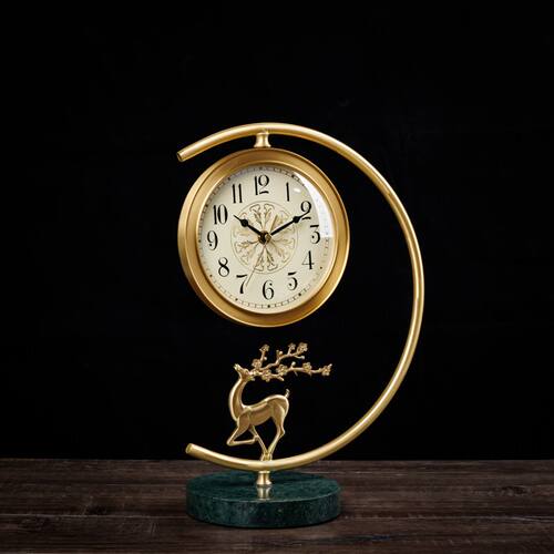 新中式纯铜座钟客厅台式钟表摆件家用时尚时钟创意鹿轻奢静音台钟