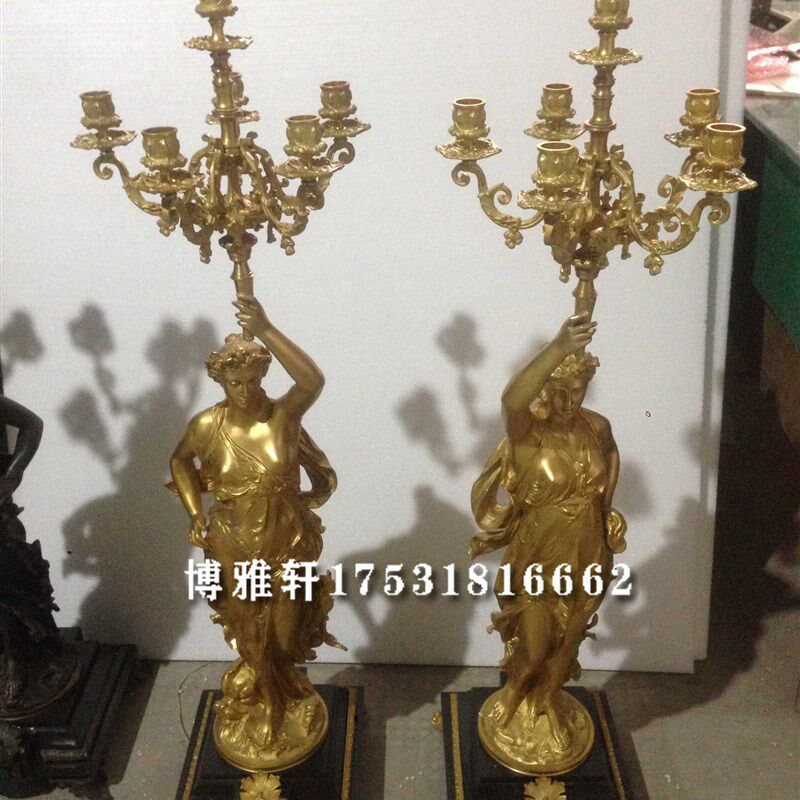 蜡烛台纯铜欧式古典烛台 老式仿古样板间条案灯台 仿金蜡台单只价