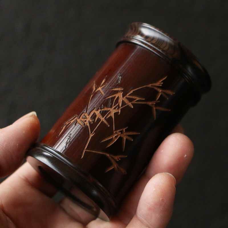 广西老煤竹老料苏工精工制作黑檀木螺纹孔茶叶罐茶仓香粉罐竹器