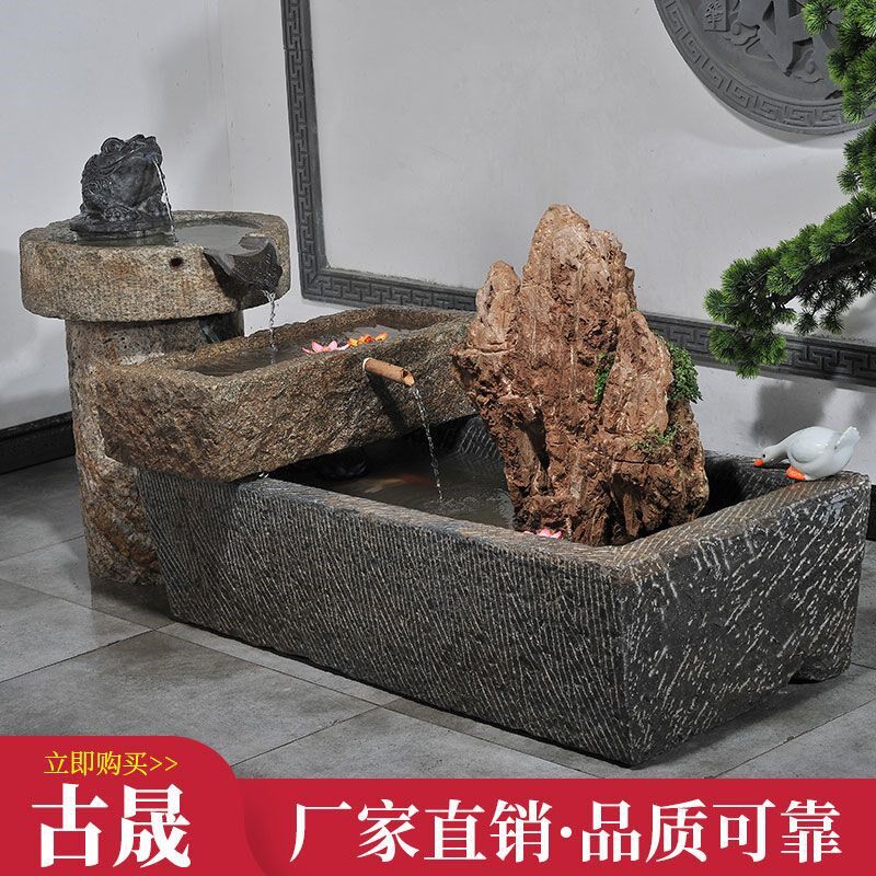 老石槽鱼缸鱼池石头花盆阳台水景旧水槽庭院户外青石马槽流水摆件