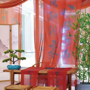 小院文化中国风红色古风沙曼半透明节庆婚礼拍照布置装饰定制挂布