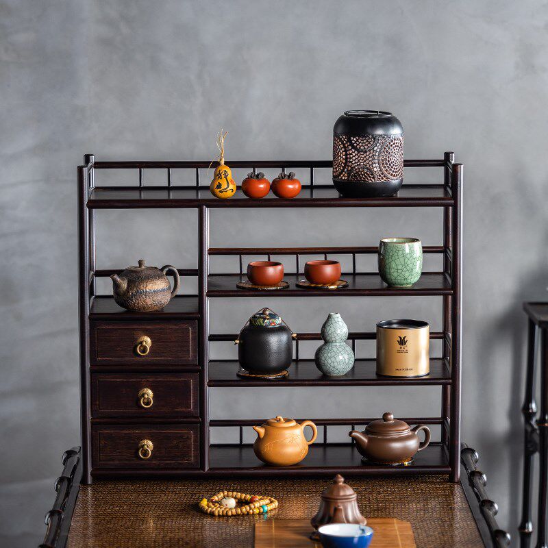 茶具架子置物架桌面中式博古架小型紫砂壶摆放展示架功夫茶杯收纳