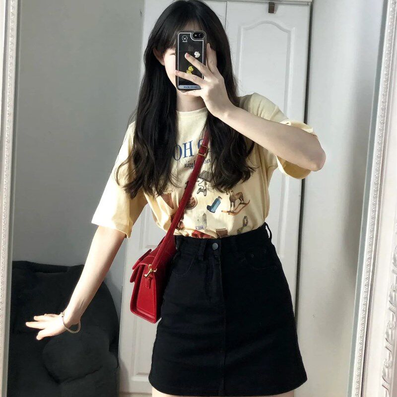 145小个子牛仔短裙女150cm显高穿搭高腰百搭a字包臀半身裙xxs码夏