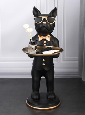 网红法斗犬摆件客厅大型落地托盘电视柜沙发旁边轻奢家居软装饰品