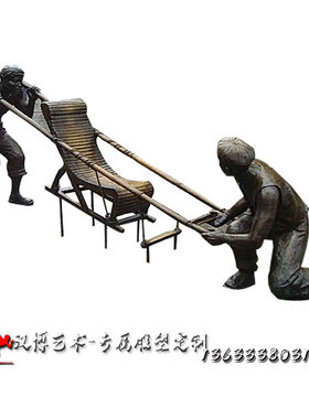 玻璃钢仿铜人物雕塑商业街铸铜推车人物铜雕拉货场景雕像可定制做