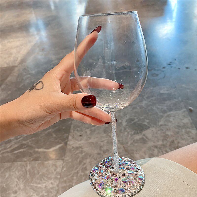 家用高颜值奢华玻璃红酒杯韩式彩钻大容量高脚杯葡萄酒杯轻奢礼品