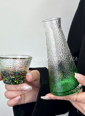 新款日式绿金箔底清酒壶家用一人套装精致玻璃小酒杯托盘清酒酒具