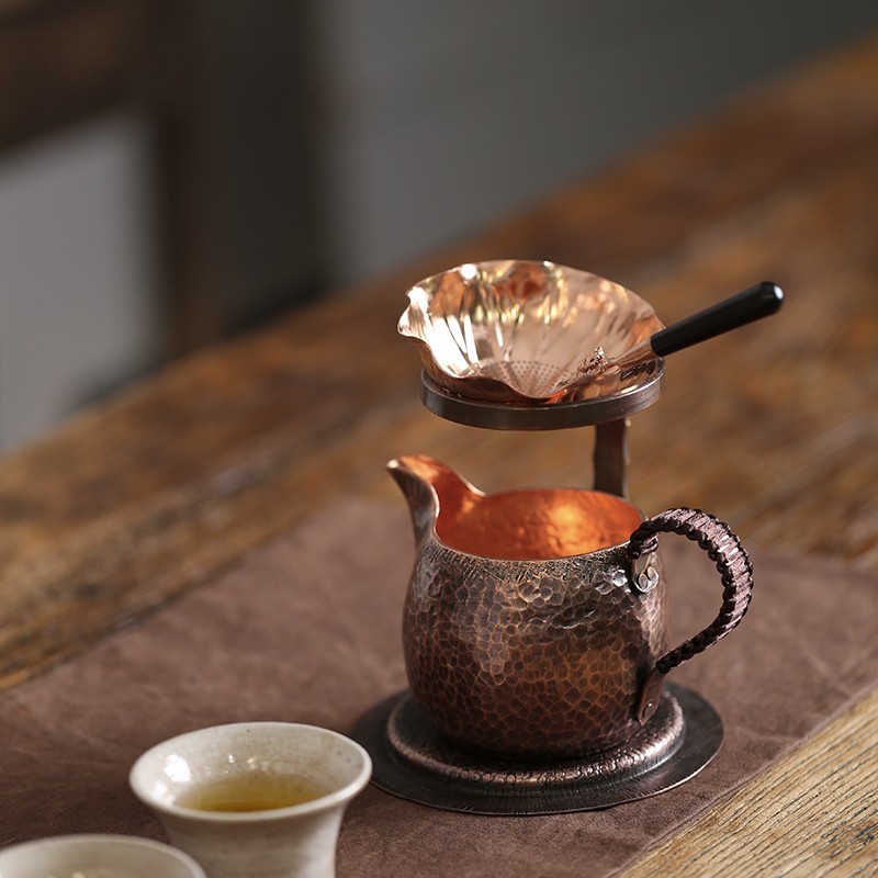 风谷山房纯手工纯铜茶漏网过滤架懒人公道杯茶滤支架茶漏泡茶神器