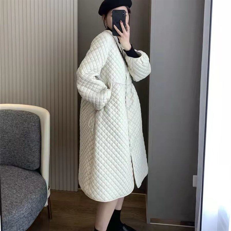 文艺范收腰显瘦气质中长款棉衣棉服女秋冬款外穿加厚保暖a字裙潮