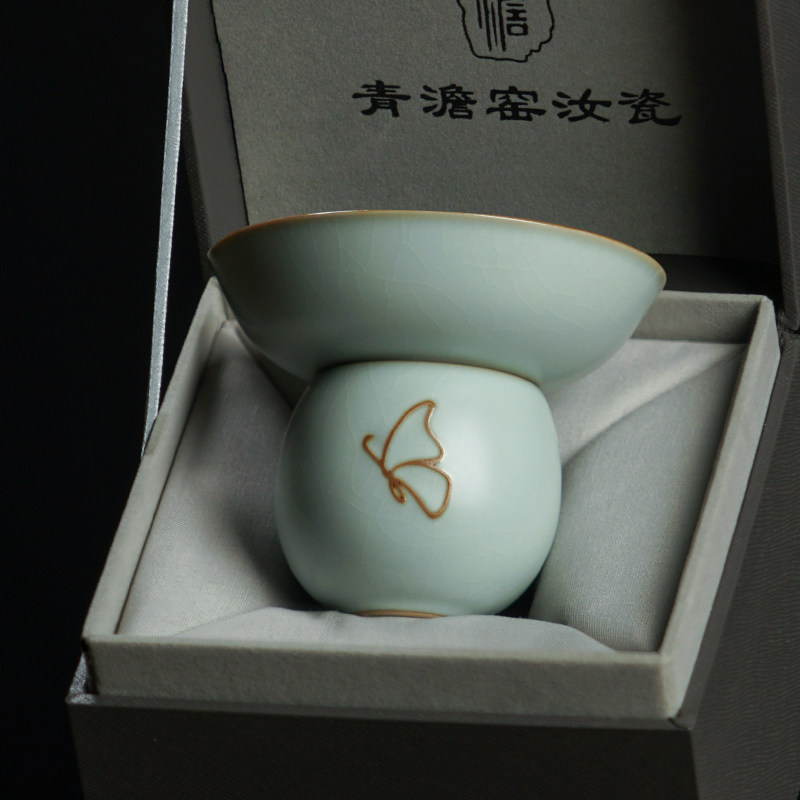 汝瓷茶滤茶漏陶瓷手工汝窑开片可养景德镇青瓷冰裂釉功夫茶具配件