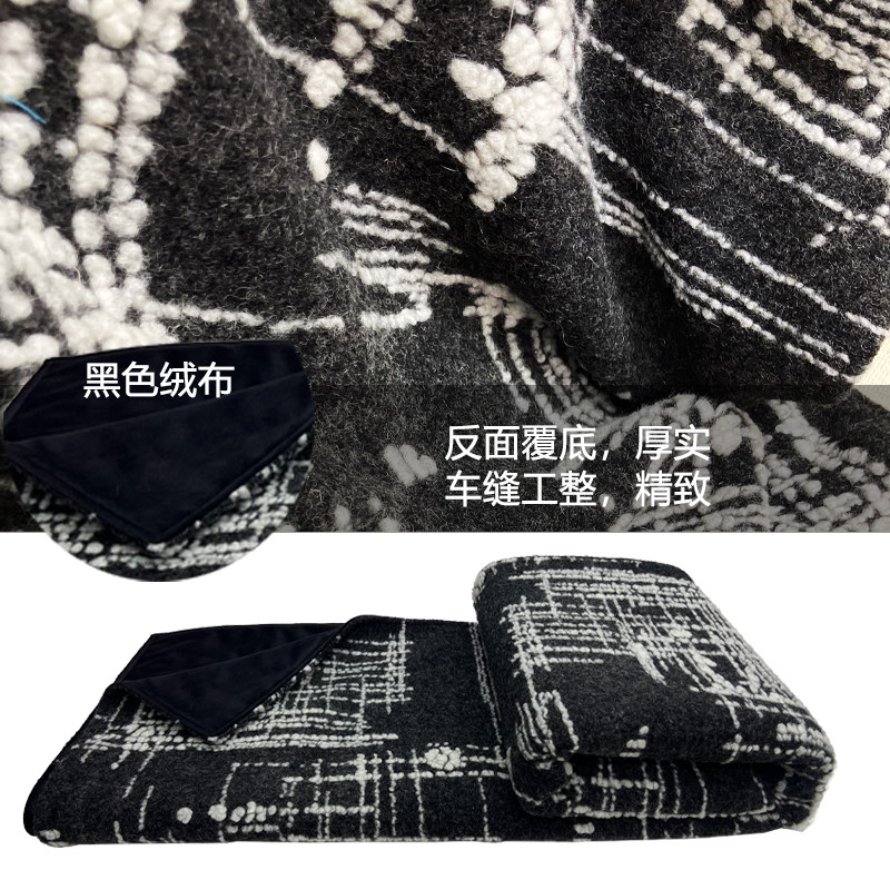 轻奢搭毯新中式样板房沙发毯简约黑白纹北欧盖毯羊毛毯美式床尾巾