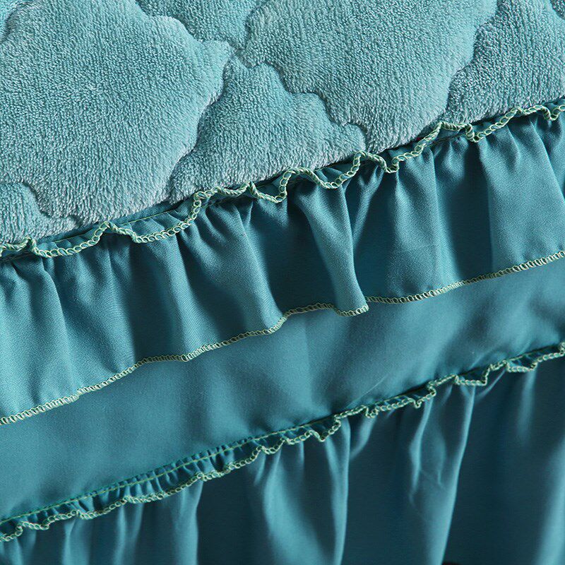 新款保暖法莱绒床裙四件套冬季珊瑚绒夹棉加厚床罩双面绒花边被套