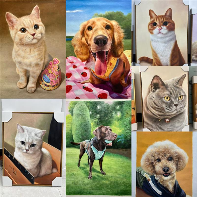 宠物油画定制真人照片来图定制猫咪狗狗人物照片人像手绘油画定制