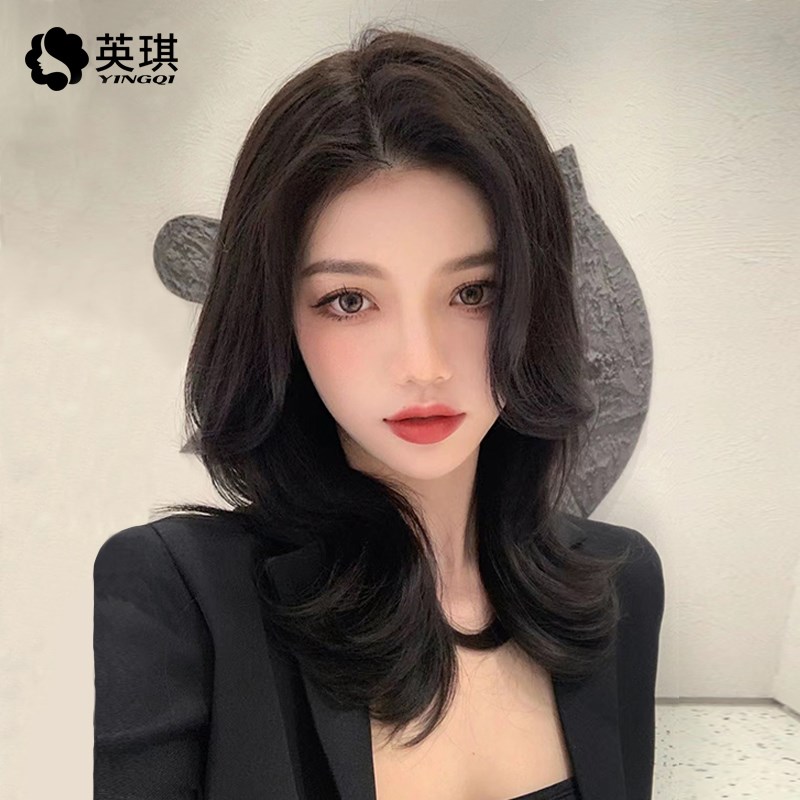 英琪假发女长发夏时尚御姐八字中长卷发大波浪自然全真人发全头套