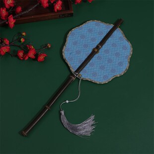 流光贝壳汉服圆形腰扇可卷折叠团扇古扇拍照揽收表演走秀舞蹈道具