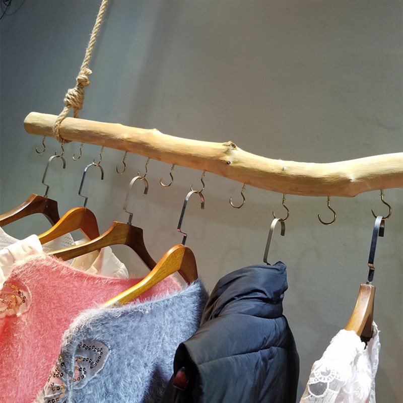 天然树枝复古服装店展示架上墙服装吊环吊挂吊顶衣服架女装店货架