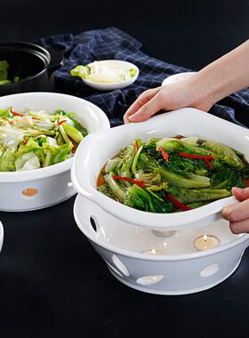 加热炉盘子高温陶瓷保温菜盘鱼盘圆形 套装带盖子配底座蜡烛适用