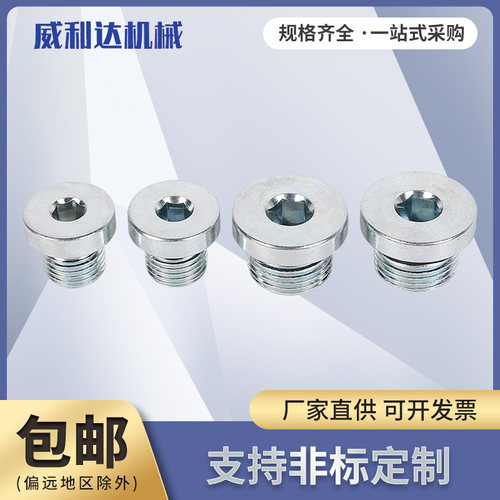 镀锌堵头碳钢内六角堵头带ED圈密封油法兰面油塞G1/4英制M10*1