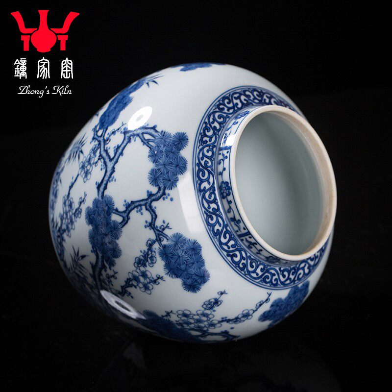 钟家窑茶叶罐茶叶储存罐储物罐青花柴窑松竹梅陶瓷密封罐精品高档