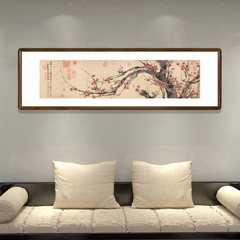 梅花挂画水墨画中式客厅沙发背景墙装饰画办公室字画横版茶室壁画