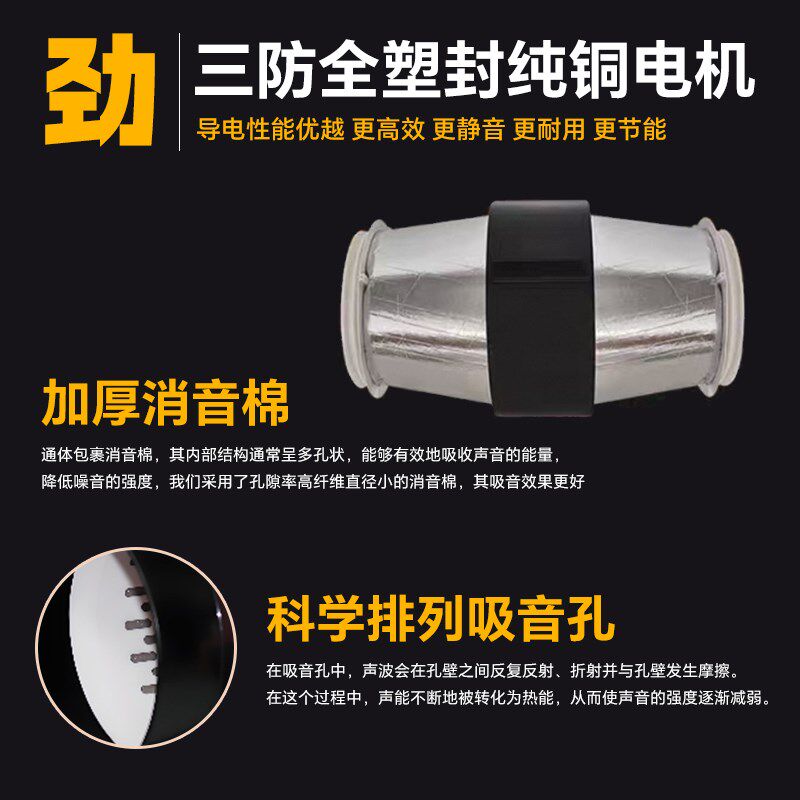 方勤超静音防水管道风机强力抽风机商用厨房家用卫生间排风换气扇