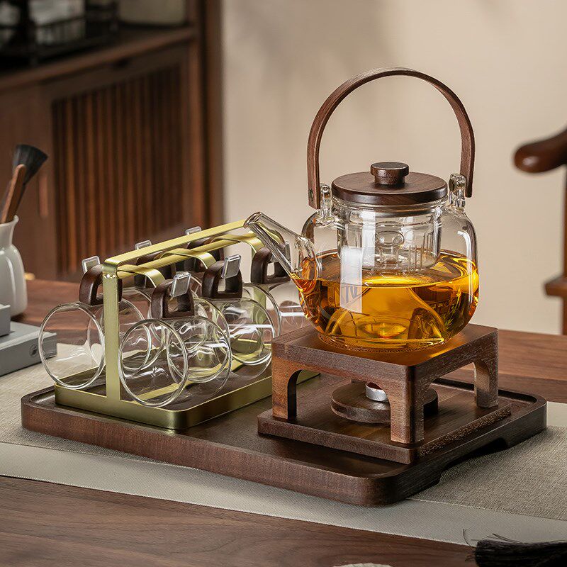 中式玻璃花茶壶茶杯套装煮水果茶下午茶具蜡烛加热养生壶泡煮茶器
