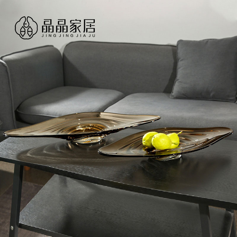 美式简约玻璃果盘时尚桌面设计师款摆件 家居样板间酒店软装饰品