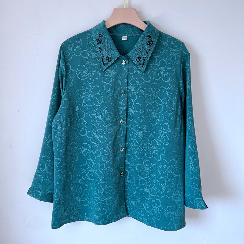 奶奶春夏装真丝衬衫中老年人女装妈妈装衬衣长袖洋气婆婆春秋薄款