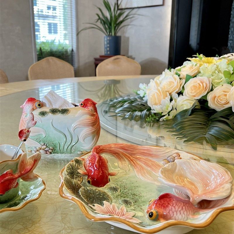 方亚年年有鱼金鱼陶瓷酱料盘果盘饺子盘餐盘虾盘菜盘沙拉盘点心盘