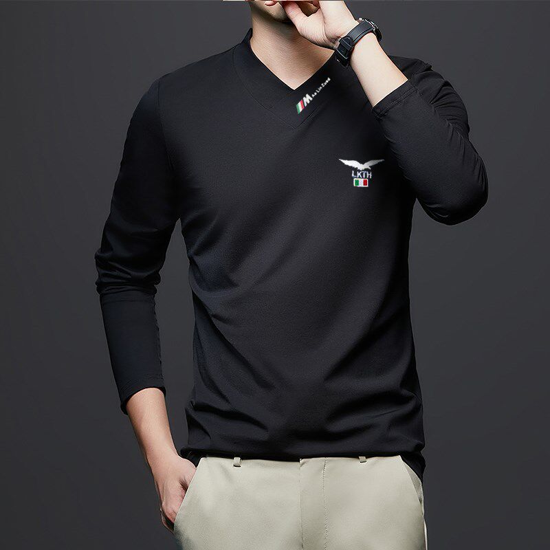 爸爸春装上衣服长袖t恤中年男士秋季薄款男装中老年人爷爷打底衫