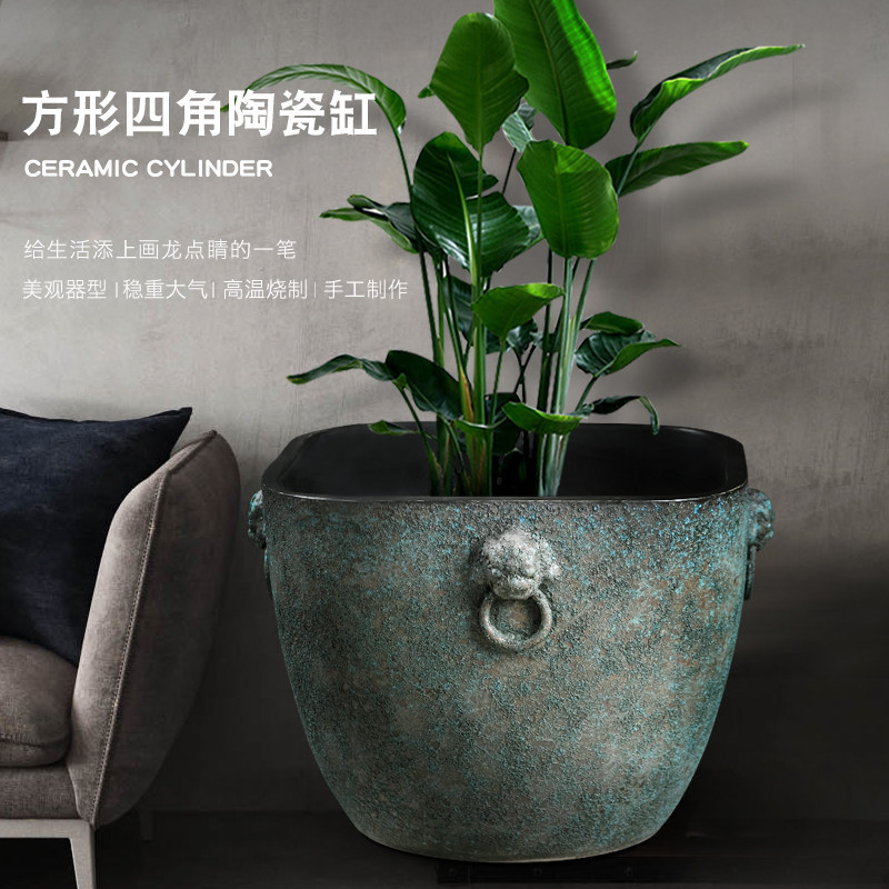 陶瓷方型睡莲荷花盆水缸家用庭院仿古陶瓷花盆缸种树大号花盆阳台